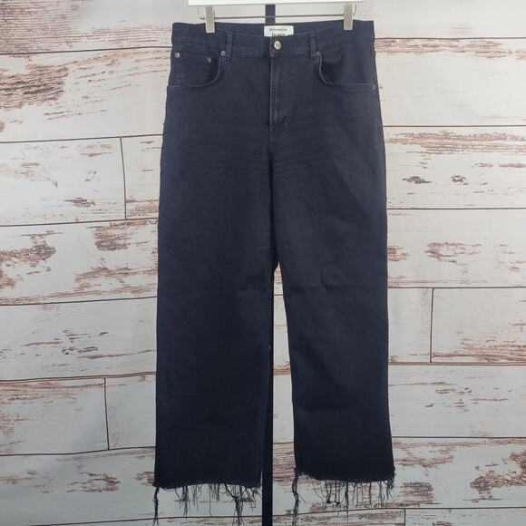 Reformation Emma Wide Leg Black Jeans Raw Hem Size 31 - Picture 1 of 10